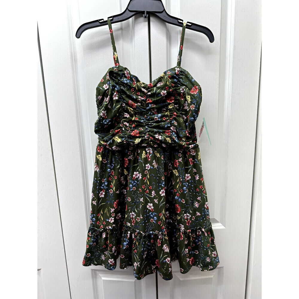 Abound Women's Floral Ruched Fit & Flare Dress size L in green